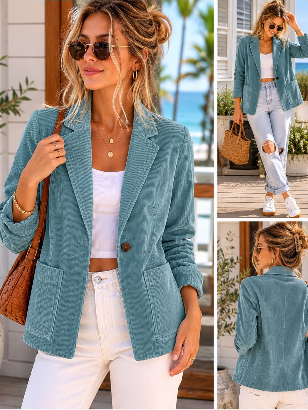 Madewell Corduroy Blazer Jacket Blue Green Cotton Tailored XS Coastal Academia 2